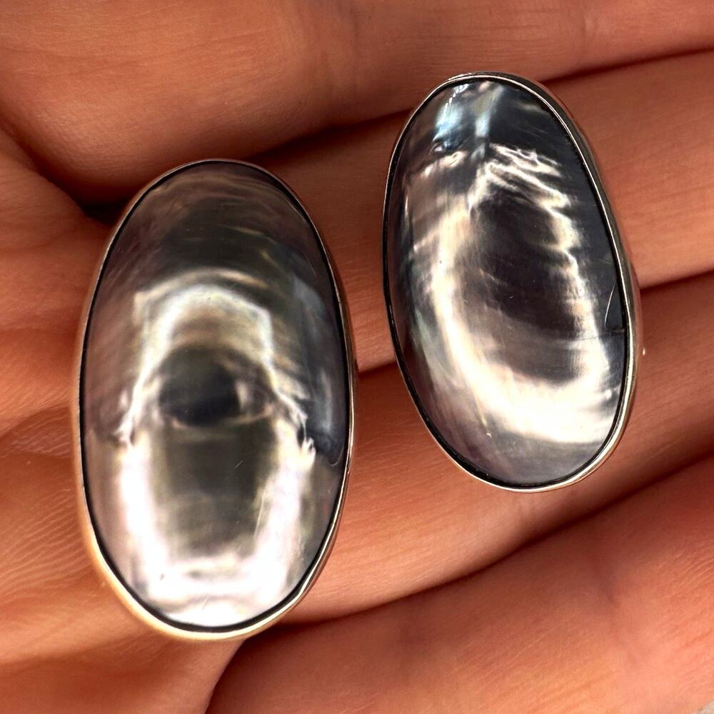 vintage 1980s mexico sterling silver 925 mother of pearl clip on earrings